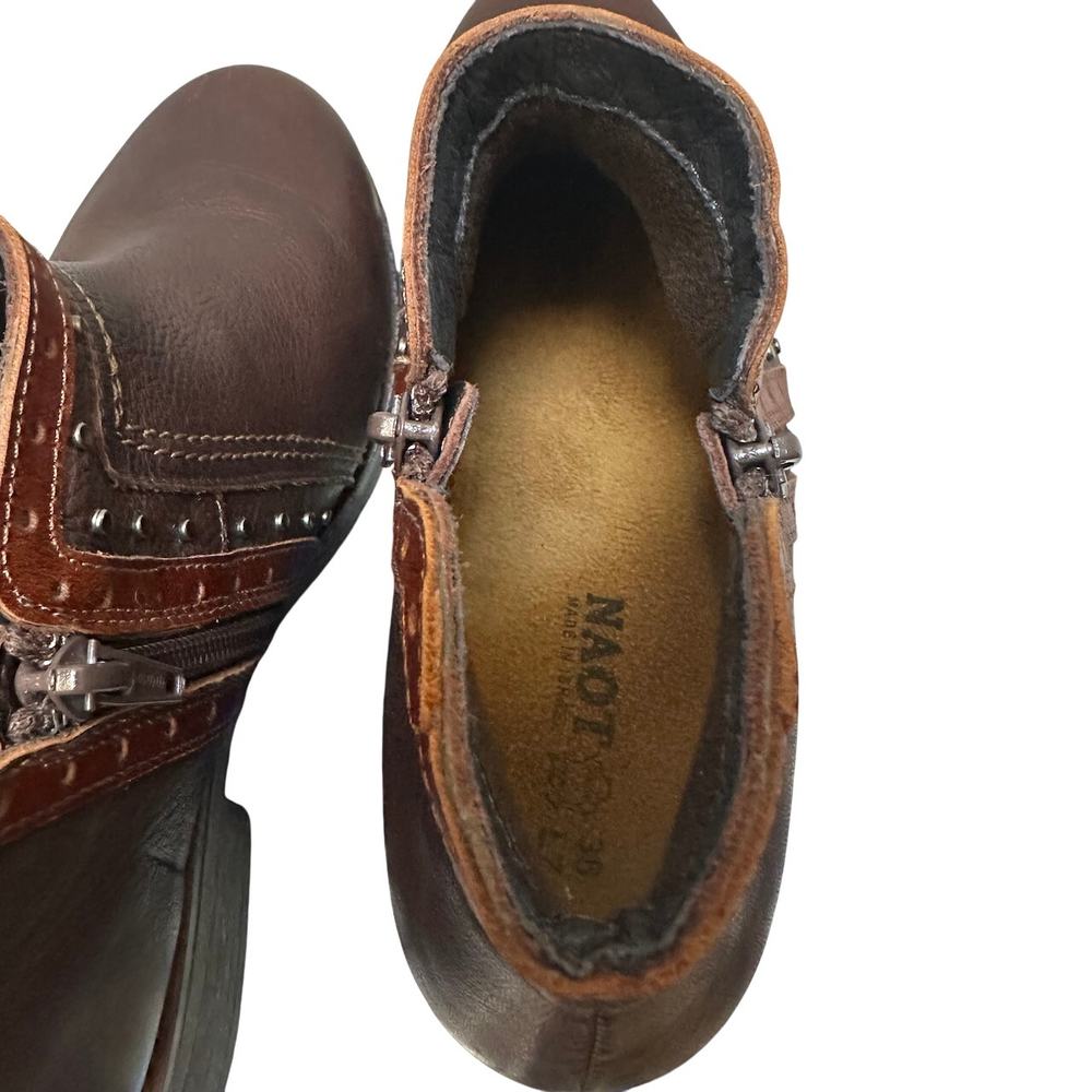 NAOT Meditate Brown Leather Ankle Bootie Studded Zipper Boho Womens Sz 38 7 - Picture 5 of 9
